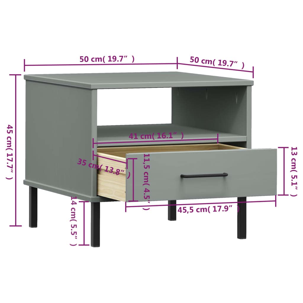 Table de chevet Oslo avec tiroir en pin massif gris 50 x 50 cm