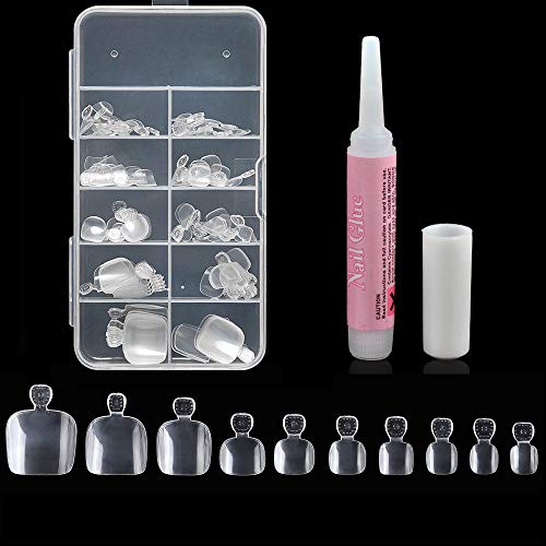 Vcedas False Toe Nails Set 100PCS Full Cover Artificial French Toenail Acrylic Kit 10 Sizes with 2G Nail Glue with Box for DIY Toe Nail Art (Clear)