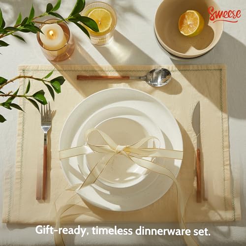 Sweese Dinnerware Sets Service for 4, 12 pcs Matte Speckled Glaze Plates and Bowls Sets, Handmade Ceramic Dish Set, Highly Chip and Crack Resistant Modern Plate Set, White by Sweese - Image 4