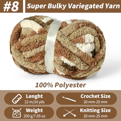 Image of Chunky Jumbo Chenille Yarn Cappuccino 10 Pack | 2000g /240yds Super Bulky Baby Soft Yarn for Hand Knitting Fluffy Chunky Knit Throw Blanket Yarn