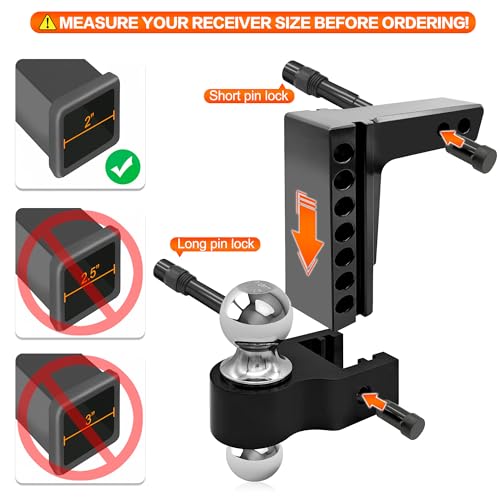 LOCKIETTA Adjustable Trailer Hitch Mount with 2\" and 2-5/16\" Ball, Fit Standard 2 inch Receiver, 6 inch Drop/Rise, Towing Capacity 5000-12500 LBS, Heavy Duty Aluminum Dual-Balls Trailer Hitch, Black