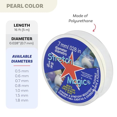 Image of Stretch Magic Elastic Beading Cord - Pearl Color, 0.7mm in Diameter, 5-Meter (16 ft) - Easy to Knot, Strong & Stretchy String for Making Beaded Jewelry