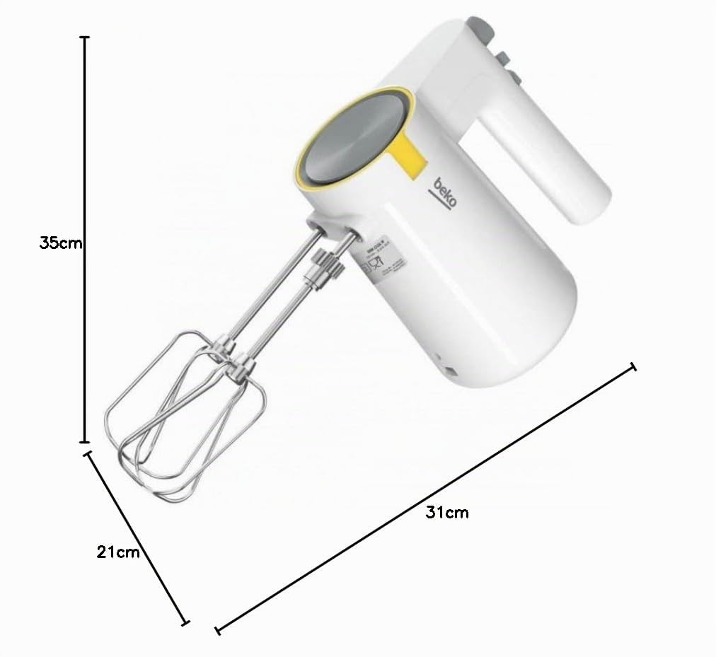 Beko - HMM62444W - Sbattitore Glow Line con ciotola da 4L, 420 W, 4 Velocità + Turbo, 2 Fruste Mixer e 2 Ganci Impastatori in Acciaio Inox - Bianco