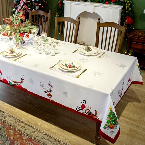 Rectangle Tablecloth Christmas 60x102 Inch - Waterproof Holiday Decor Printed New Year's Eve Rectangular Table Cloth - Washable Fabric Xmas Table Cover for Party, Kitchen, Dining Room, Outdoor, Indoor