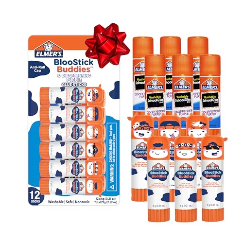 Elmer's Glue Sticks Combo Pack, BlooStick Buddies and Disappearing Purple, 6g, 12 Count, #1 Teacher Brand - Kids School Supplies, Stocking Stuffers, Holiday Gift, Arts & Crafts