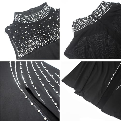 Image of Nagfar Women Sexy Elegant Rhinestone Beaded Mesh Patchwork Split Bodycon Long Dress Birthday Prom Club Night Outfits(SY1109-Black-M