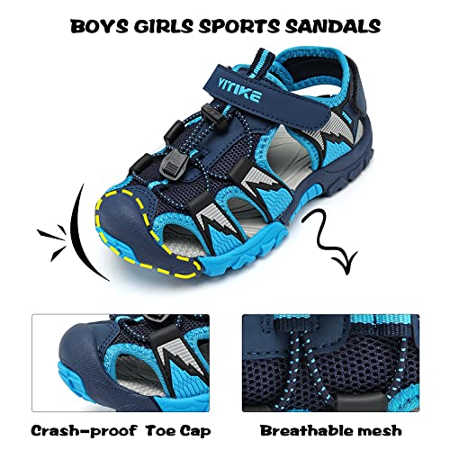 Jmfchi Boys Girls Sports Sandals Summer Kids Closed Toe Outdoor Athletic Water Shoes Sandals Child Pool Beach Sandals Quick Drying Slip Resistant Grey Blue 3 Big Kid #TOP2
