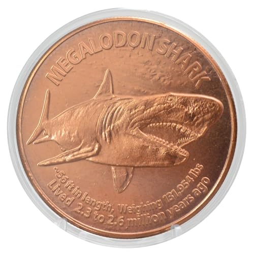 megalodon shark 1 oz pure 999 copper round collecticble 39mm challenge coin in capsule - coa by heavenly metals
