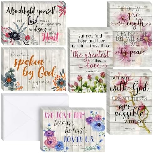 BEST PAPER GREETINGS Inspirational Cards with Envelopes - 60 Pack, 4 x 6 in, 6 Floral Designs - Chri...