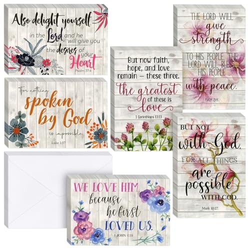 BEST PAPER GREETINGS Inspirational Cards with Envelopes - 60 Pack, 4 x 6 in, 6 Floral Designs - Chri...