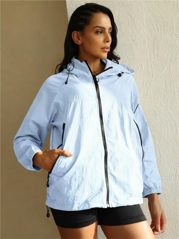 Image of CHKOKKO Sunscreen Jacket For Women With Hood Upf 50+ UV Tan Sun Protection | Wind Proof Lightweight Breathable Quick-dry Water-repellent Fabric | For Gym Sports Running Biking And Dailywear