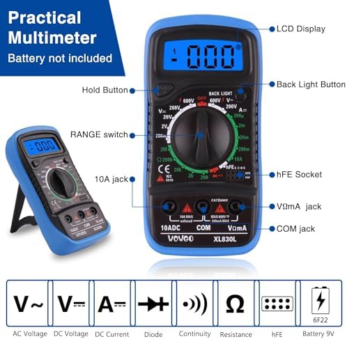 Bild 3 - Lötkolben Set 24 In 1, 60W Einstellbar Temperatur 200-450°C Elektrisches Lötset mit 5 Lötspitzen, Digitalmultimeter, Lötkolbenständer, Entlötpumpe, Tragbarer Werkzeugtasche