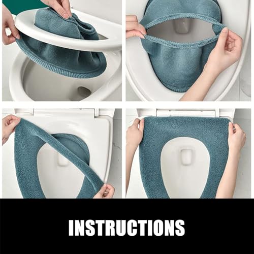 AOOTUERL 2er-Pack dickere Badezimmer-Toilettensitzbezüge - weiche, dickere, wärmere, dehnbare, waschbare Stoff-Toilettensitzbezüge, einfache Installation, bequeme Toilettendeckel-Sitzbezüge