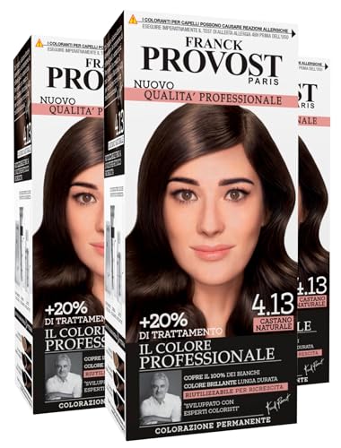 Franck Provost Tinta Permanente Riutilizzabile per Capelli con Trattamento di Bellezza Colorazione Professionale e Copertura Ottimale a Lunga Durata Colore 4.13 Castano naturale - 3 Tinte