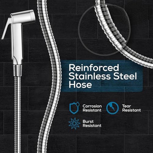 Image of ABS Health Faucet with 1 Meter Flexible Hose Pipe and Wall Hook, Chrome Finish (Jet Spray for Toilet) (Set of 1)