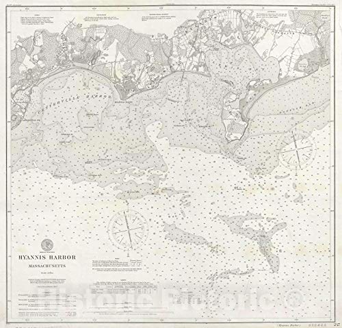 Historic Map : Hyannis Harbor Hyannisport, Cape Cod, U.S. Coast Survey, 1906, Vintage Wall D?or : 16in x 16in