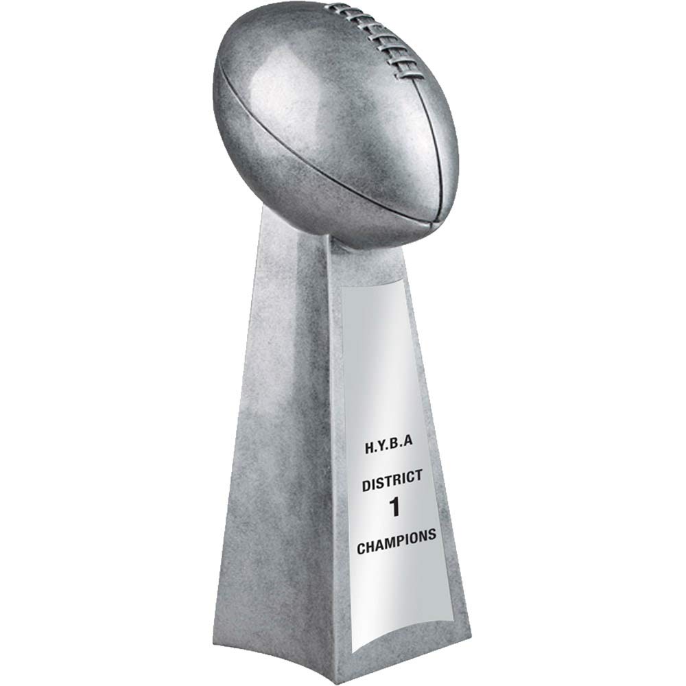 DINN BROS Customizable Championship Football Trophy with Engraving, Fantasy Football Winner, Silver, 14 Inches Tall