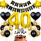 Decoración 40 Cumpleaños Hombre Mujer - Torta Negra y Oro, Fiesta 40 Años