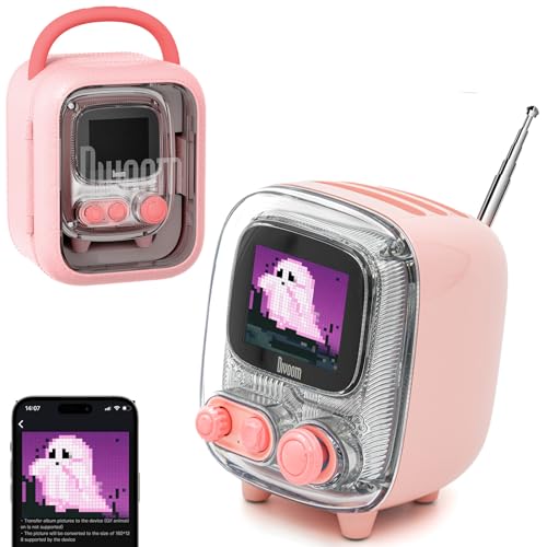 Divoom Tiivoo-2 Retro Bluetooth Speaker with FM Radio,Pixel Art Portable Mini Cute Wireless Small Speaker,Vintage Decor Suitable for Party Office Desk Home Bedroom Kitchen,Gifts for Women Men,Pink