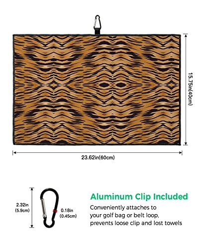 Golf Towel Tiger Pattern Animal Skin,Waffle Pattern Microfiber Club Cleaner Golf Towels With Carabiner Clip For Women Men Dad,Watercolor Brown Gradient Tiger Fur Golf Towel For Golf Bags,24X16In #TOP2