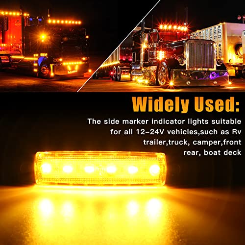 Tltltl10Pcs Amber 12V 6Led Trailer Side Marker Indicator Lights 3.8" Waterproof Front Rear Signal Side Clearance Marker Light For Trailer Truck Front Rear Van Pickup Rv Camper Boat #TOP6