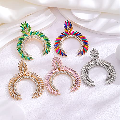 Clip On Earrings For Women Geometric Open C Shape Clip Earrings Rhinestone Crystal Chandelier Big Statement Clip On Earrings Dangle Hypoallergenic For Fancy Prom Party Mother's Day Gifts #TOP6