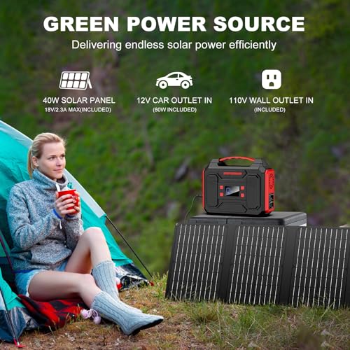 Solar Generator 300W, Portable Power Station with 40W Foldable Solar Panel, Big Power Bank with AC Outlet, Multi-Port with LED Flashlights for CPAP Home Outdoor Camping Hurricane Emergency - Image 3