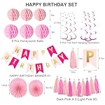 Pink Birthday Decorations Set for Women Girls Happy Birthday Banner Honeycomb Balls Paper Fans Hanging Swirl Streamers Tassels Complete Pink Birthday Party Decor Supplies - Image 2
