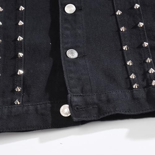 Mens Punk Rock Denim Vest Jacket Lapel Waistcoat with Rivets Jackets Button Trucker Jean Sleeveless Vests4