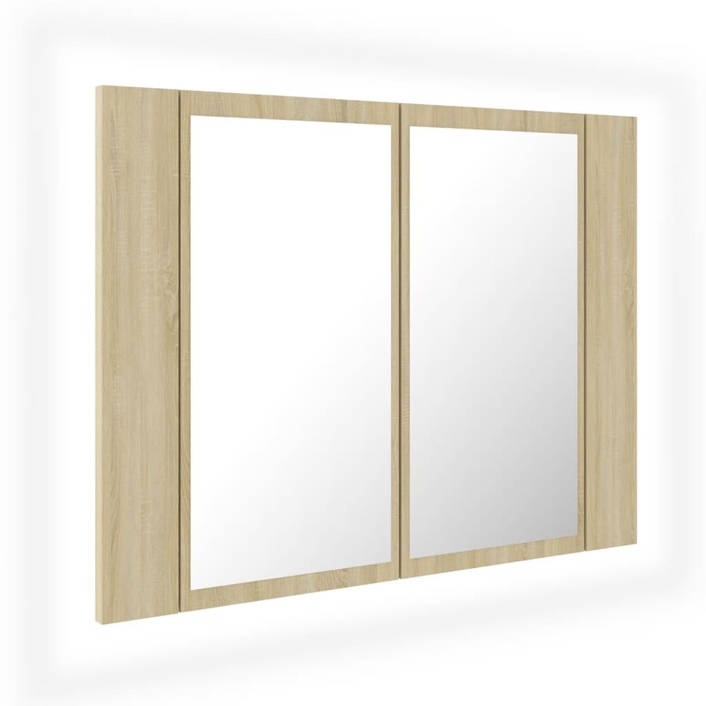 vidaXL Armario Espejo Baño con Luz LED Acrílico Aseo Muebles Mobiliario Almacenamiento Estante Decoración Adorno Roble Sonoma 60x12x45 cm