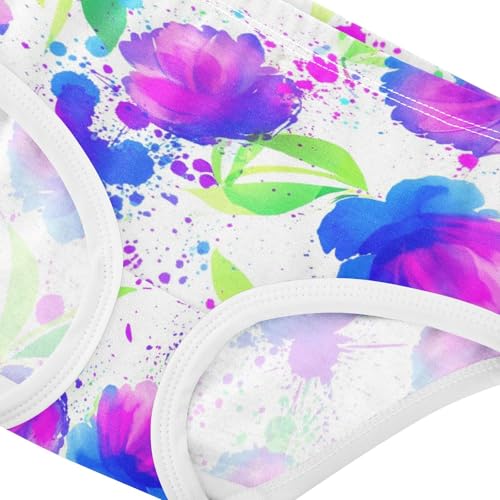 Joisal Watercolor Flowers Purple Blue Girl Panties Cute Toddler Underwear Floral Cotton Durable Briefs Kids Undies 2t4