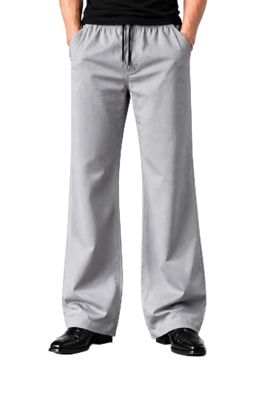 Men's Grey Bootcut Trousers with Elastic Drawstring Waist-picture-34
