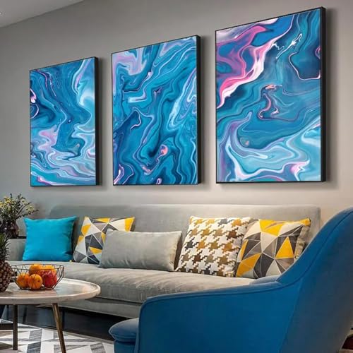 Peintures sur toile de marbre rose bleu affiches d'art mural salon déco triptyque 80x110 cm x3