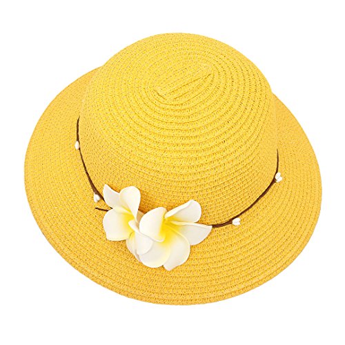 Surkat Girls Flower Straw Hat Large Brim Beachwear Sunhat Floral Tea Party Cap3