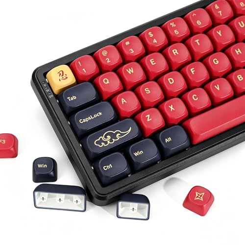 Image of KBDiy Red Samurai Keycaps 60 Percent KOA Profile,Five Sides Dye-Sublimation PBT Retro Custom Keyboard Keycap,131 Keys Cap Set for Cherry Gateron MX Switches Mechanical Keyboards