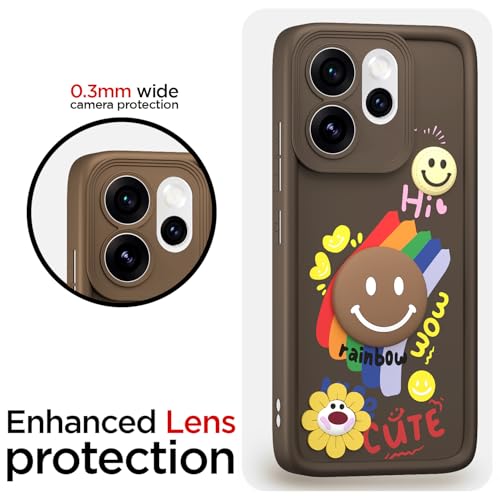 Image of Pikkme Back Cover for Oppo Reno 15 Pro Mini 5G | Soft Silicone| Cute Rainbow Smile & 3D Cartoon Flower Design | Shockproof Raised Camera Protection Bumper Case (Brown)