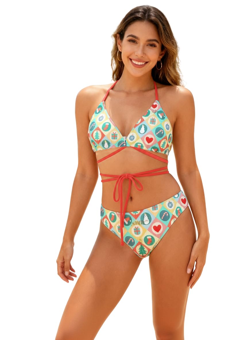 Women’s Halter Neck Wrap Bikini Set | Non-Padded Printed Lingerie Set for Women | Adjustable Two Piece Bra Panty Set | Stylish Beachwear Swimsuit for Pool Party, Holiday & Summer Fashion-image-24