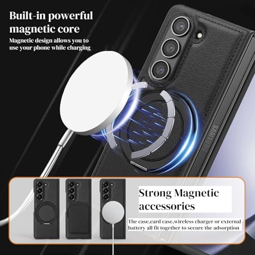 Image of Business Leather Phone Case for Samsung Galaxy Case Compatible with Mag Charging | Cloth Aroma Therapy Phone Case with Magnetic Absorption Function (Z-Fold 7 - Blue, Samsung Galaxy Z-Fold 7)