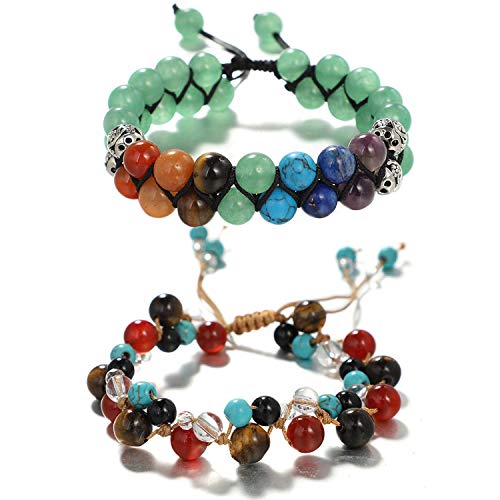 UEUC Chakra Yoga Bracelets,7 Chakra Essential Oil Diffuser Healing Crystals Bracelet,Meditation Relax Anxiety Bangle for Womens&Mens