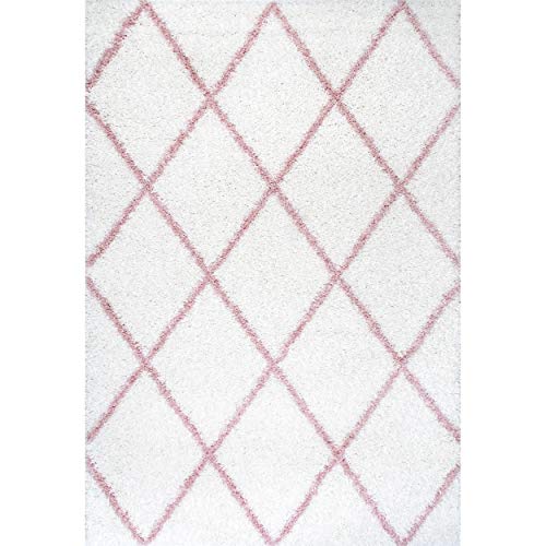 nuLOOM Tess Moroccan Shag Area Rug - 9x12 Shag Area Rug Modern/Contemporary Pink/Ivory Rugs for Living Room Bedroom Dining Room Nursery