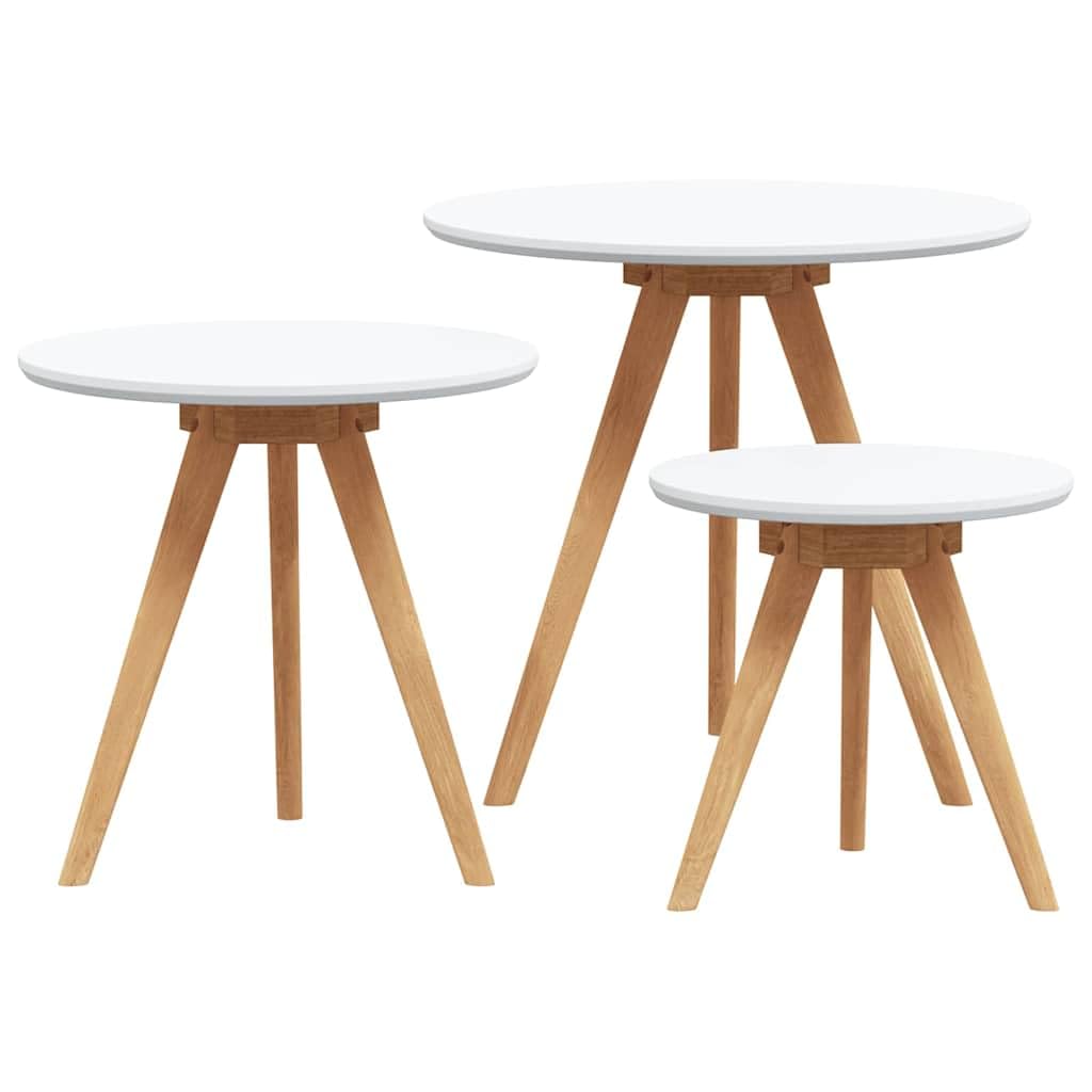 Table basse ronde en bois massif de noyer : lot de 3 tables d'appoint gigognes de salon marron
