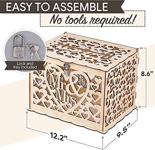 GLM Wedding Card Box With Lock and Key, Card Box for Wedding, Rustic Wedding Decorations for Reception, Wedding Card Boxes for Reception with Lock, Money Box for Wedding (Natural)