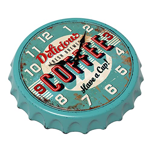 Menterry Bottle Cap Design Iron Retro Wall Clock, 13 Inch Vintage Craftsmanship Style, Silent Non-Ticking Battery Operated Creative Decor Wall Clocks For Cafes,Farmhouse,Office,Kitchen,Home (Blue) #TOP2