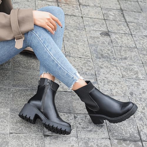 Women's Chelsea Boots Platform Elastic Zippers Chunky Heel Lug Sole Comfort Slip On Boot for Women2