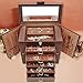 AKOZLIN Extra Large 6-Tier Jewelry Box Organizer with Mirror, 5 Drawers Leather Jewelry Storage Case for Women Girls Ring Necklace Earring Bracelet Brown