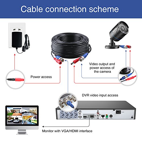 Annke (1) 100Ft Video Power Cctv Security Camera Bnc Rca Power Cable Bnc Rca Extension Cable (Black) #TOP6