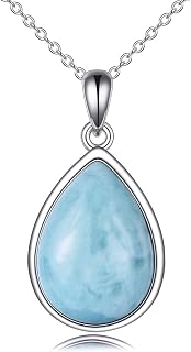 CRMAD Larimar/Opal/Lapis Lazuli/Tourmaline/Malachite/Labradorite/Turquoise/Onyx/Rose Quartz/Amber/Peridot Necklace for Women 925 Sterling Silver Teardrop Pendant Jewelry Gifts