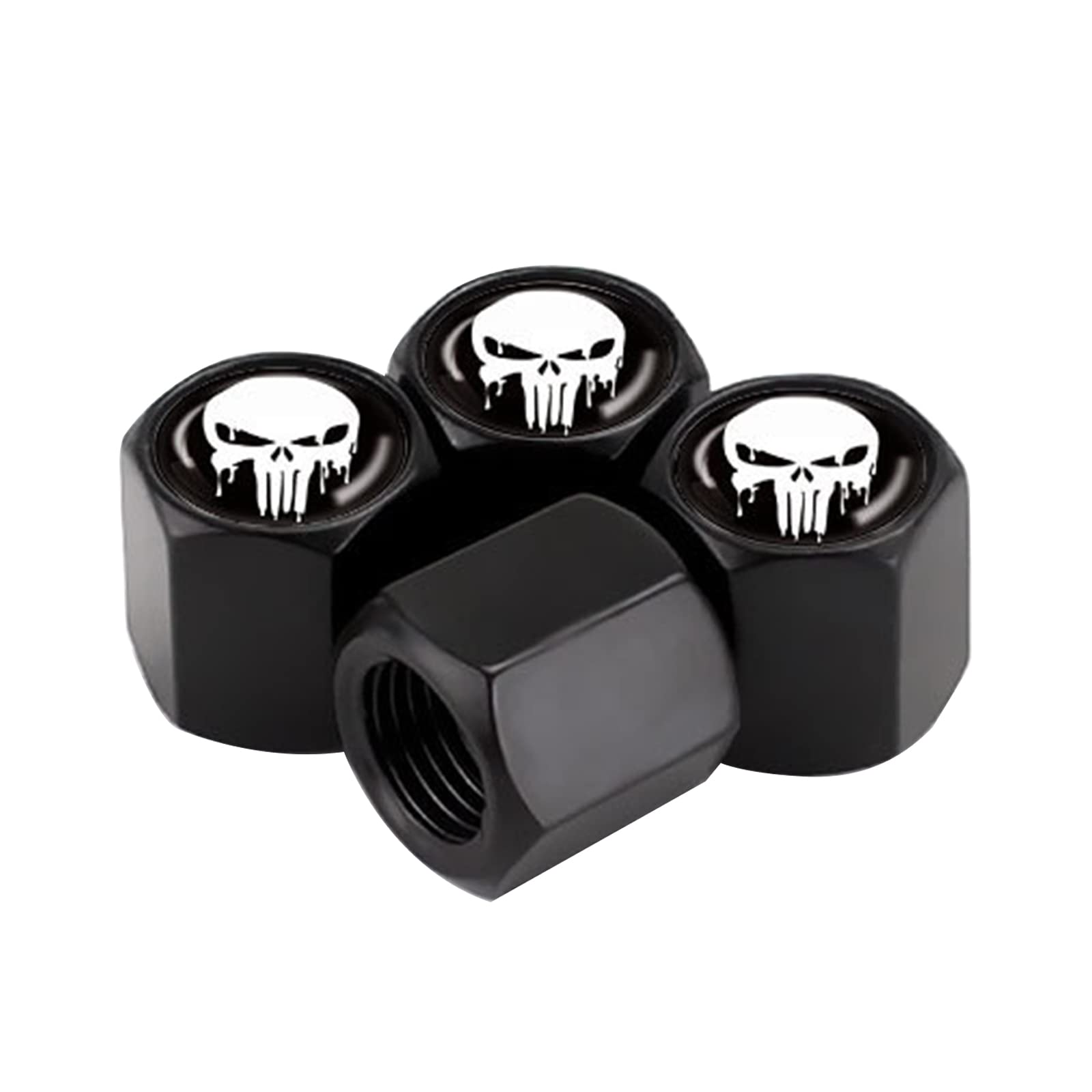 Ajxn 4 Pack Skull Car Wheel Tire Valve Stem Caps Airtight Dust Proof Covers Universal Tire Air Valve Caps for Cars, Trucks, Bicycles, Car Accessories for Men and Women (Black Skull #18)