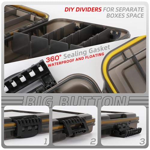 Image of RUNCL Fishing Tackle Box, Waterproof Tray for Jigs Lures, Thicker Floating Tackle Utility Box with Adjustable Dividers, 3600 /3700 /Large 3700 Size