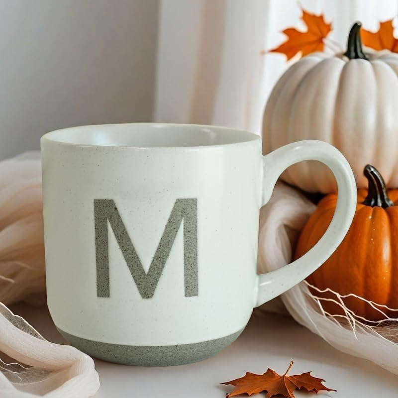 COLLECTIVE HOME - Ceramic Mug, Uppercase Letter Design, Matte Sandstone Texture, Minimalist and Stylish, 15oz, Perfect for Personalized Gifts (M) - Image 4